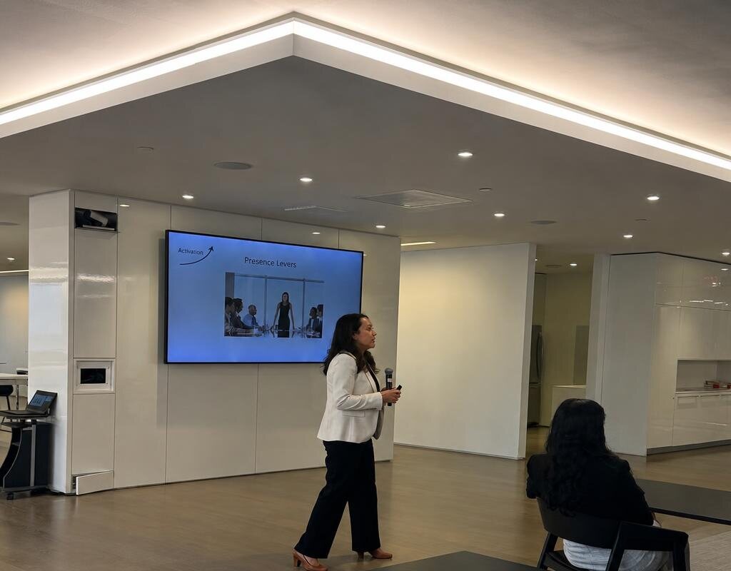 Alina Campos presenting a leadership workshop